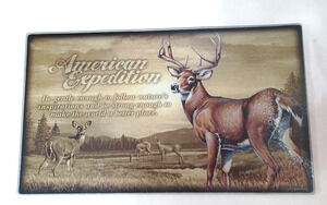 VTG American Expedition Deer Buck Hunt Tempered Glass Cutting Board 17x10 Deaman